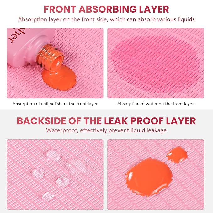 Etercycle Disposable Nail Mats - 20Pcs Fordable Nail Art Table Mats for Table Acrylic Nail Practice Sheet, 3 Ply Waterproof 13" X 18" Clean Pads Nail Art Accessories (Pink)