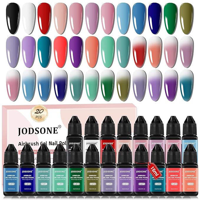 JODSONE 20 Colors Airbrush Gel Nail Polish Set for Nail Gradients No Dilution Gel Nail Polish DIY Various Patterns Nail Art, Girls Gift