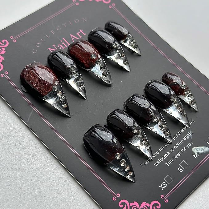 Halloween Press on Nails Luxury Medium Stiletto Handmade Eagle Claw Reusable ABS Material Curved Fake Nails Glitter Spider Rhinestones Design Cat Claw Glossy Glue on Nail Thick Acrylic Nails(S)