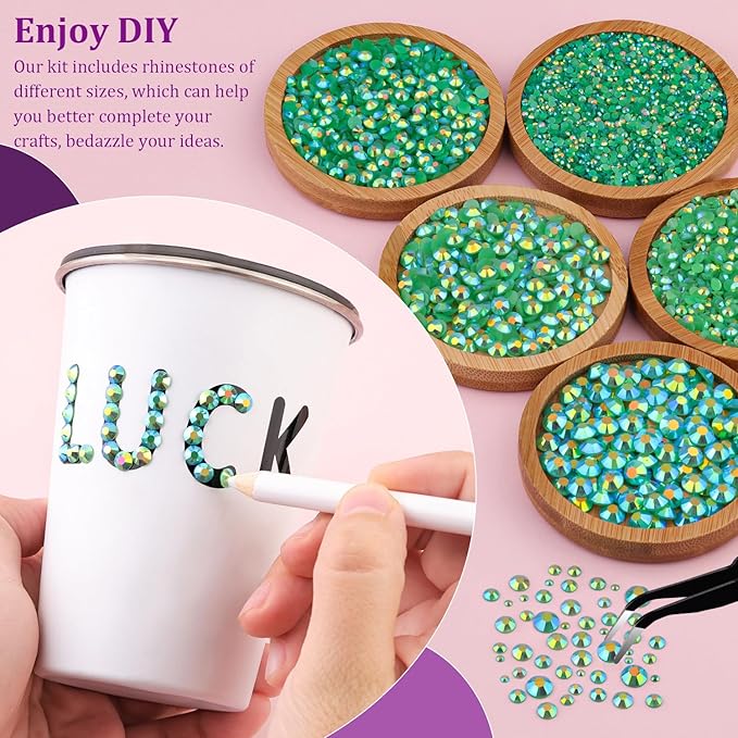 Resin Jelly Rhinestones for Crafting with B7000 Jewelry Glue, 2 Boxes Dark Green AB Flatback Crystals with 2Pcs 10ml Glue, Bedazzling Non Hotfix Gems for DIY Tumblers Clothing Shoes Manicure