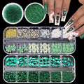 4 Boxes Green Nail Gems Bow Flower Nail Charms for Acrylics - Irregular Crystals, Nails Rhinestone & Accessories for Women Nails Art Design Nails Decor(Green)