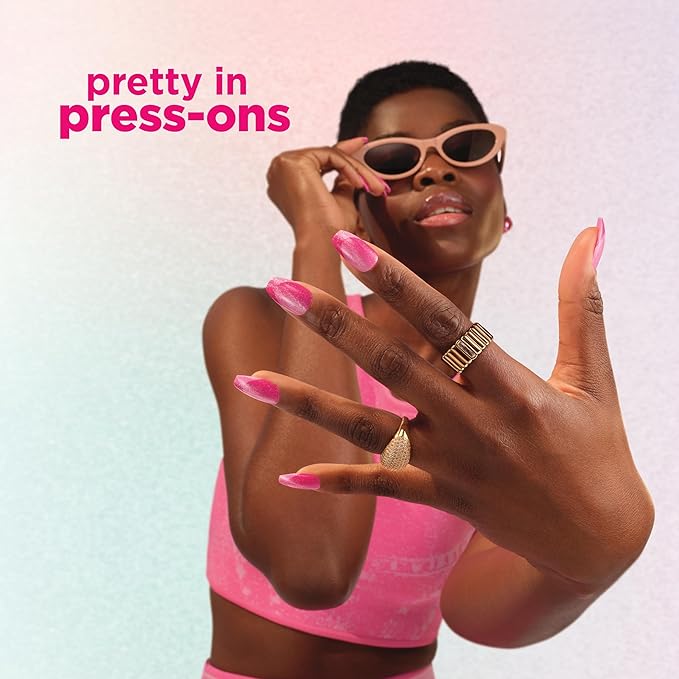 Sally Hansen Salon Effects Perfect Press-On Pink Nails | Almond Shape, 3D Design | Easy to Apply, Non-Damaging, Vitamin E & B5 | 30 Nails, Nail Glue, Adhesive Tabs, File| Blushing on You