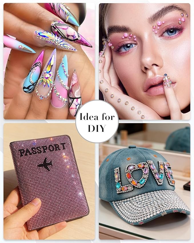 Rhinestone Picker Tool, 2 Rhinestone Tool Dual-Ended Wax Pen with 4PCS Replaceable Wax Tips and 1 Tweezers for DIY Nail Art Tool (Pink & White)
