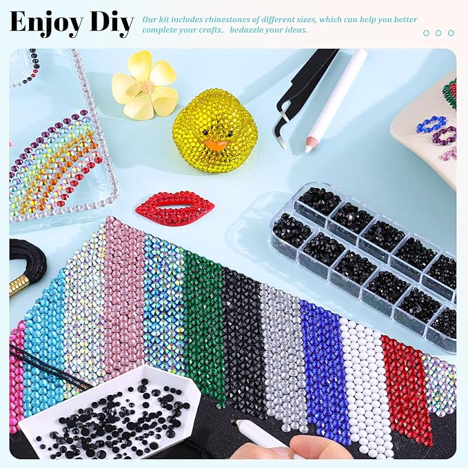6100Pcs Resin Rhinestones for Crafting with 2Pcs 10ml B7000 Jewelry Glue, 1 Box Flatback Crystals Diamond (Black) for Bedazzling Crafts DIY Nail Art Non Hotfix Gems for Clothing Shoes Tumblers