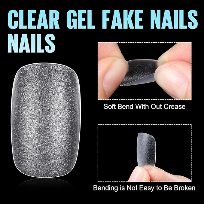 TOMICCA Short Oval Nail Tips, 240Pcs 15Sizes Double Sided Matte Nail Tips for Manicure, Acrylic Full Cover Fake False Press on Nails for Home DIY Art