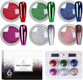 6 Colors Set 0.5g/Jar Chrome Nail Powder Holographic Metallic Mirror Effect Pigment Dust for Gel Nail Art Manicure Decoration