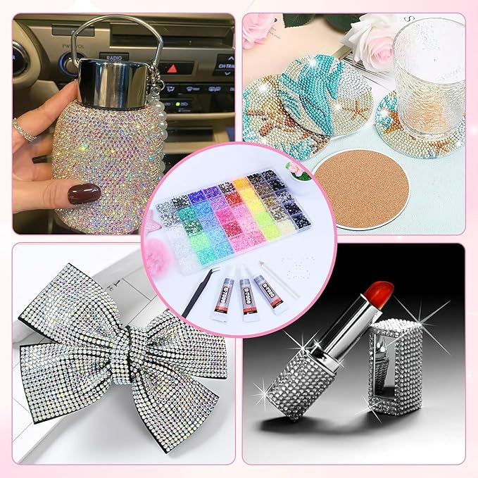 42 Colors 32000Pcs Jelly Resin Rhinestones for Bedazzling, 3mm Multicolor Flatback Gems for Crafting, Bedazzler Kit with Tweezers Pen 3Pcs B7000 Glue for Clothes Book Shoes Nails Art Makeup