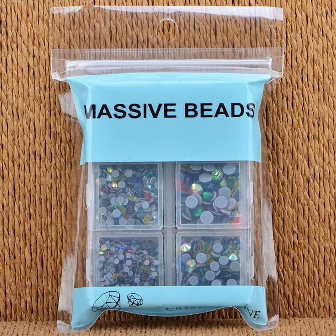 4000Pcs Mixed Size Hot Fix Round Crystals Gems Glass Stones Hotfix Flat Back Rhinestones (Multi Color)
