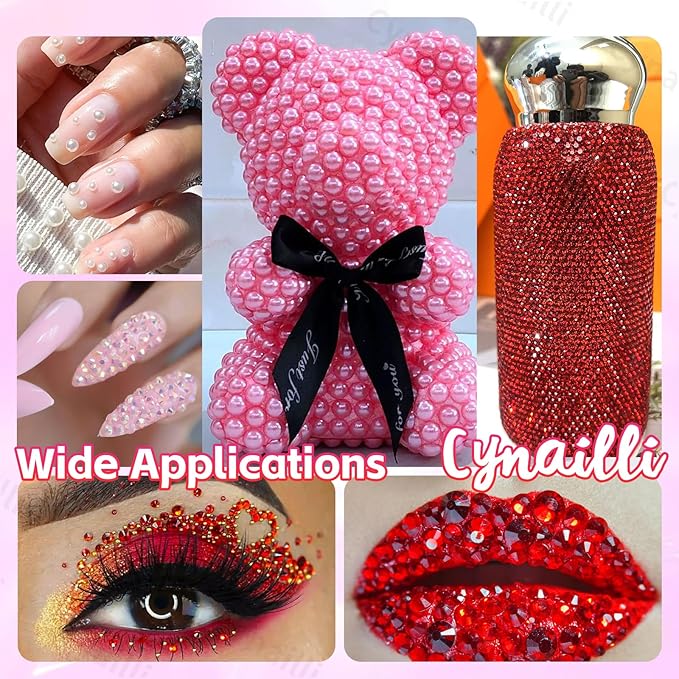 15 Grids Pearls and Resin Rhinestones for Crafting, Pink Red Colors White Bedazzling Gems Kit, Jelly Resin Rhinestones for Nails Face Eyes Makeup Crafts Tumblers Bottles