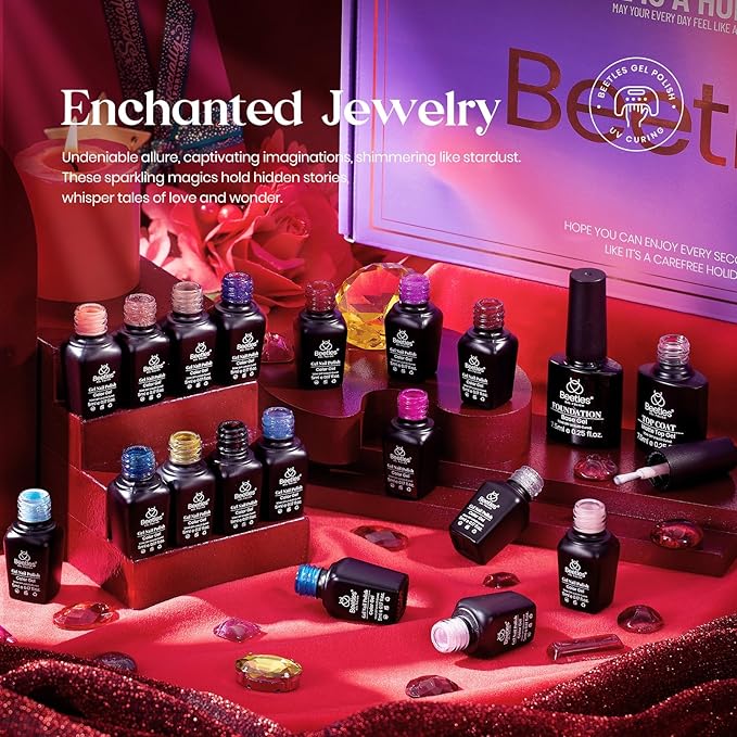 beetles Gel Polish Set 39Pcs Red Burgundy Blue Green Nude Pink Purple Gel Nail Polish with Base Top Coat for Manicure Lovers DIY at Home UV LED Needed Gift for Women Enchanted Jewelry