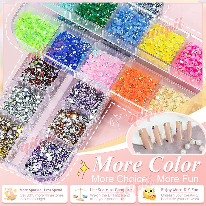 24 Color 2mm Small Resin Rhinestones for Bedazzling Crafting SS6 Tiny Flatback Stones Colorful AB Jelly Craystal Gems Diamonds Charms for Nails Eyes Face Makeup Tumblers Bottles Crafts Shoes