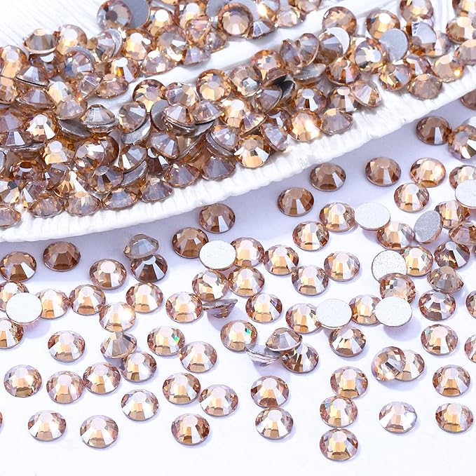 Gold Shadow Flatback Rhinestones, Glass Rhinestones for Nail Art and Craft, Glue Fix, Loose Crystal Gemstones(Gold Shadow, SS30, 288pcs, 6.4-6.6mm)