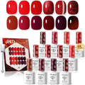 modelones 12Pcs 15ML Red Gel Nail Polish Set, Same Bottle Same Bottle Burgundy Cherry Dark Red Cat Eye Glitter Color Changing Hema Free Gel Polish Kit with Magnet Soak Off Manicure Nail Art DIY