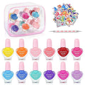 wakaniya Kids Nail Polish 12 Colors Girls Nail Kit with Glitter Stickers and PVC Organizer Bag Non Toxic, Quick Dry Peel Off Safe Nail Polish