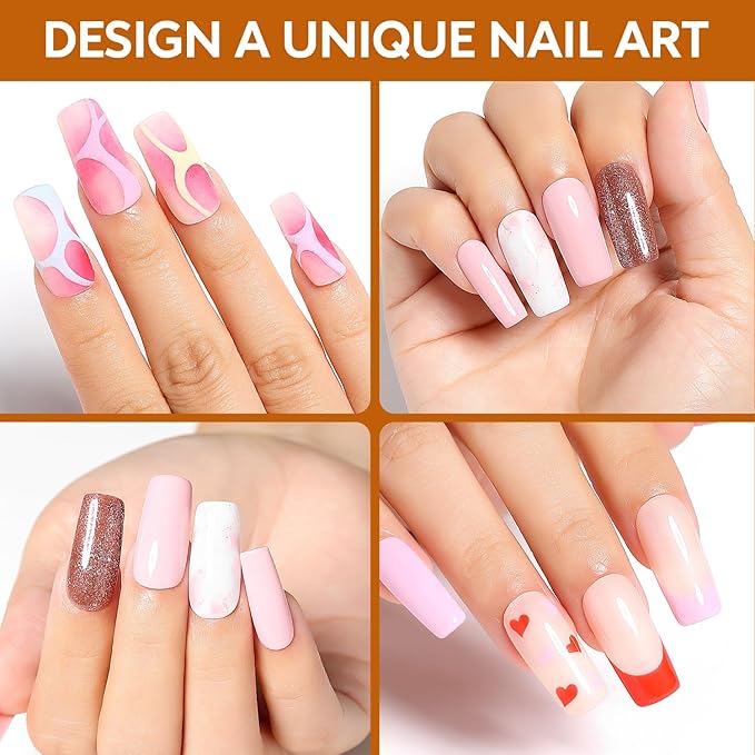 Nicedeco Medium Square Fake Nail Tips, 504Pcs Medium Soft Gel Nail Tips Pre Etched Half Matte Full Cover Clear Acrylic Gel Kit False Press on - 018
