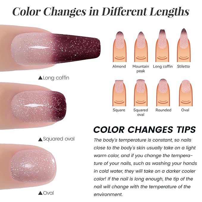 YTD Likomey Color Changing Gel Nail Polish,15ml Light Pink To Burgundy Glitter Mood Temperature Change Colors Ombre Thermal Salon Home Fall Winter Manicure UV Varnish,WB209