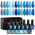 MTSSII Blue Gel Nail Polish Set 12 Colors, Royal Blue Sky Blue Glitter Navy Blue Nail Gel Polish Kit Light to Dark Shades Soak Off Nail Art Salon Design Home Manicure Holiday Gift for Women Girl