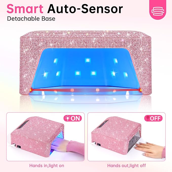 UV Light for Gel Nails, CHRISTINE SHELLY UV Nail Lamp, 96W Rechargeable Professional Diamond LED Nail Dryer with 4 Timer Setting, Touch Control&Auto Sensor, Fast Nail Light Curing Lamp for Salon&Home
