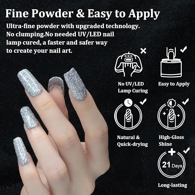 1 Oz/28g Dip Powder Glitter Silver Color, Nail Dipping Powder, Odor-Free & Long-Lasting, No Nail Lamp Curing