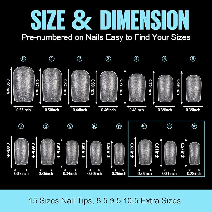TOMICCA Short Coffin Nail Tips, 450Pcs Soft Pre Shaped Gel Fake Nails, 15 Sizes Full Cover Double-sided Matte Press on Flase Nail Tips for Home DIY Nail Art Women Girls