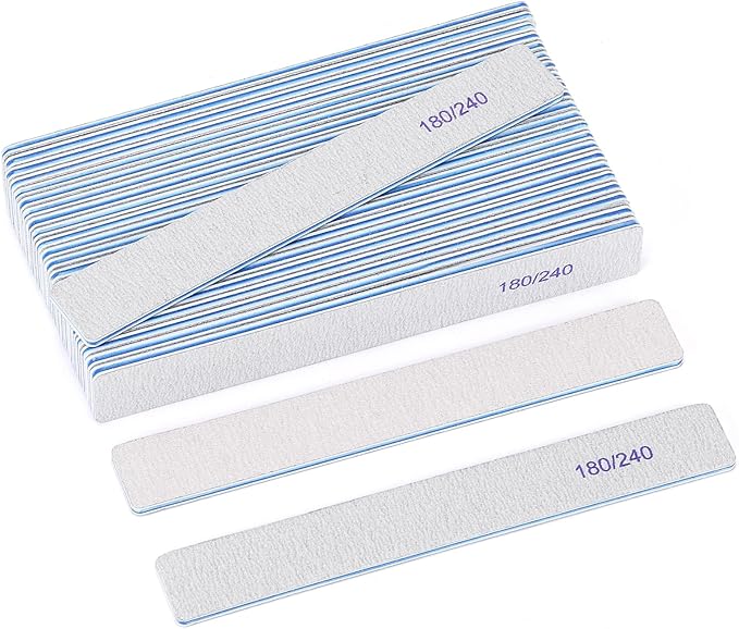 25 Pieces 180/240 Grit Rectangle Nail Files for Natural Nails, Fingernail Files Double Sided Emery Boards for Nails