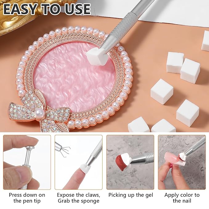 200 Pcs Nail Art Sponge for Ombre Nail Art Supplies Brushes Design Tools Nail Tech Must Haves Accessories With 1 Pcs Grab Pen Painting Halo Dyeing Tool for Salon And Home