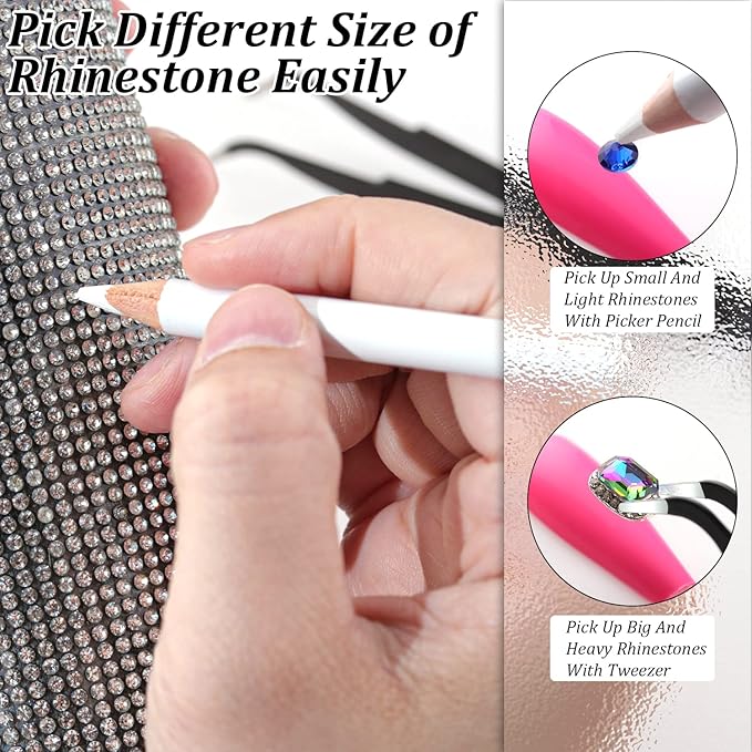 GA&EN Nail Art Pens Rhinestone Picker Pencil for Nail Art, Gem Crystal Pick up Tool for Rhinestones, 14Pcs 3.35-inch Rhinestone Pickup Pen Kit with Nail Dotting Tools, Sharpeners and Tweezers
