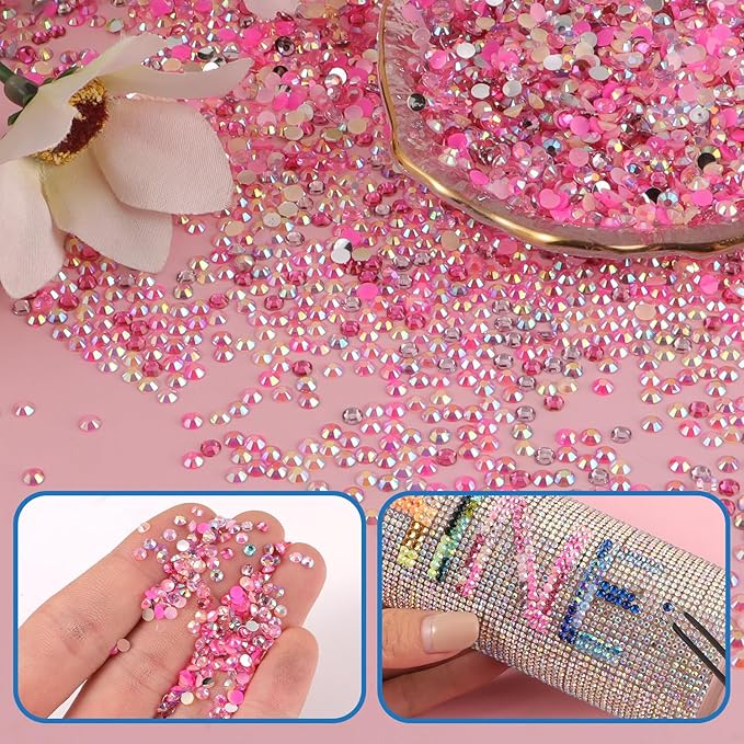 4500Pcs Flatback Rhinestones for Crafts, 3mm Pink Crystals Rhinestone, Resin Flatback Glitter Gems Nail Diamonds Rhinestones for Clothes Accessories DIY