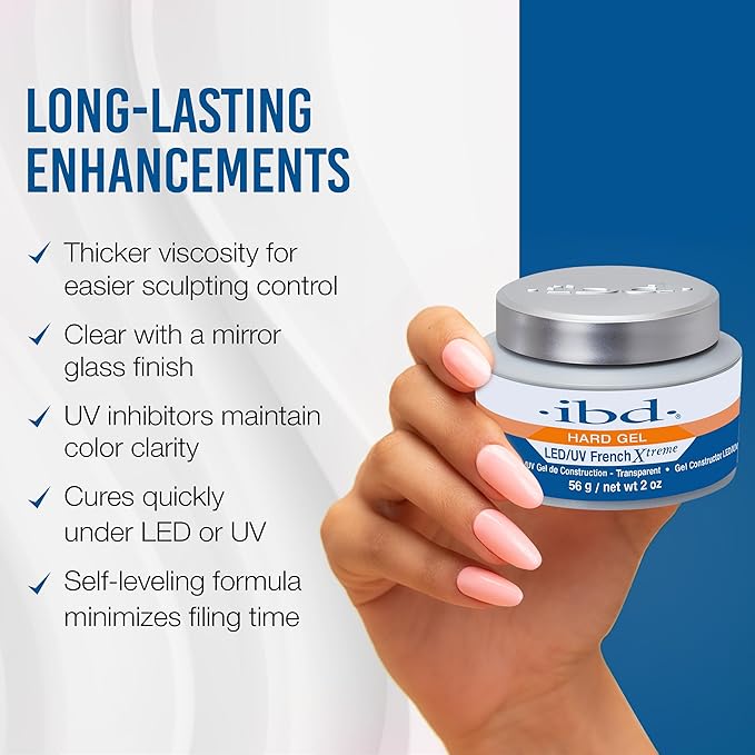 ibd Hard Gel for Nails – LED/UV French Xtreme Clear Builder Gel, Ideal for Nail Extensions, 2 oz