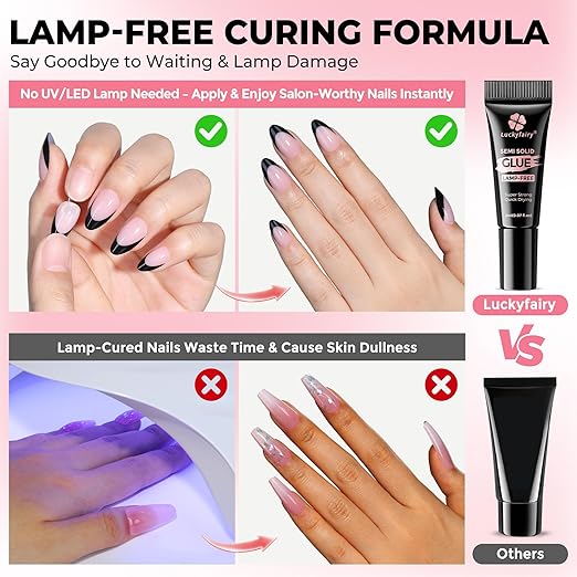5pcs Super Strong Nail Glue for Press On Nails, Fast-Drying No Lamp Needed, Semi Solid Soft Glue Gel for Acrylic Fake Nails Tips, Mess-Free Precision Mini Tubes 2ml*5, Long Lasting