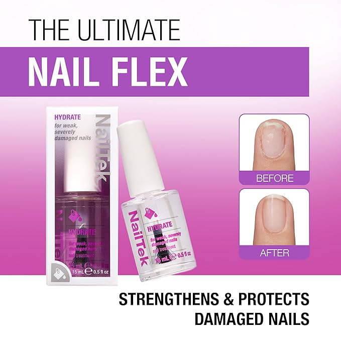 Nail Tek Hydrate Formula 4 – Moisturizing Nail Strengthener, Nails Polish Treatment for Weak and Damaged Nails, 0.5 fl oz
