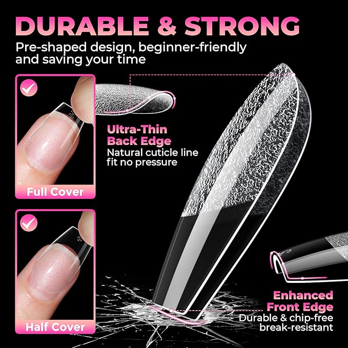 UNA GELLA Short Coffin Nails Tips: 510Pcs Soft Gel Nail Tips Coffin Acrylic Full Cover Short Coffin Press on Nails Pre-shaped Half Matte Clear False Nails For Nail Extensions Home DIY Salon 15 Sizes