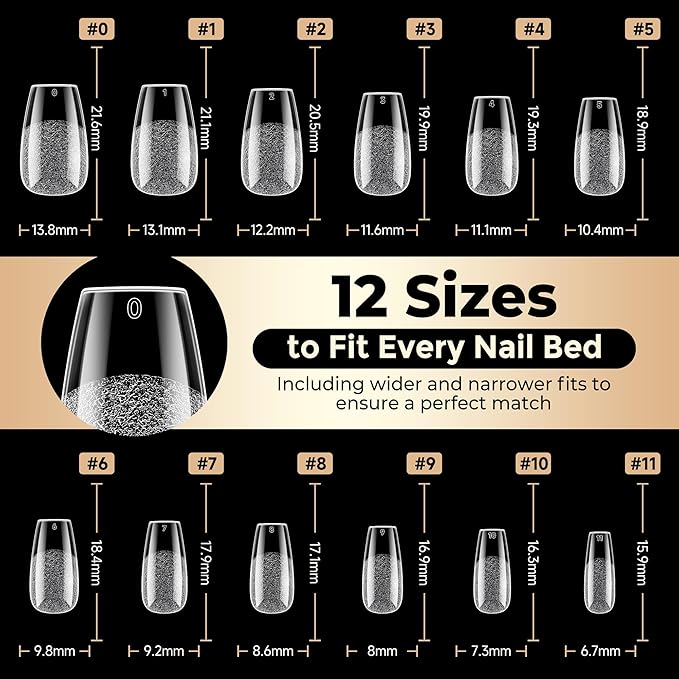 Coffin Press on Nails: 504pcs Pre-etched Short Nails Clear Coffin Gel Tips for Full Cover Fake Nails French Nail Extension Salon Home DIY 12 Sizes Gelly Tips