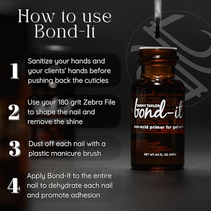 Tammy Taylor Bond It Acrylic Nail Primer, Acid Free Gel Nail Care for Semi Cured Gel Nail Strips, Acrylic Powder and Nail Polish, Professional Salon Quality Nail Prep for Healthy, Strong Nails.