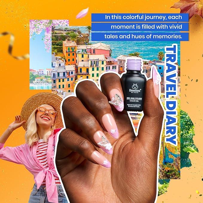 Beetles Tipex Lite Apex Nail Tips, Square Short, 256pcs 16 Sizes with 85 Pcs Gel Nail Polish Kit - 35 Colors Gel Polish Set Travel Diary All in