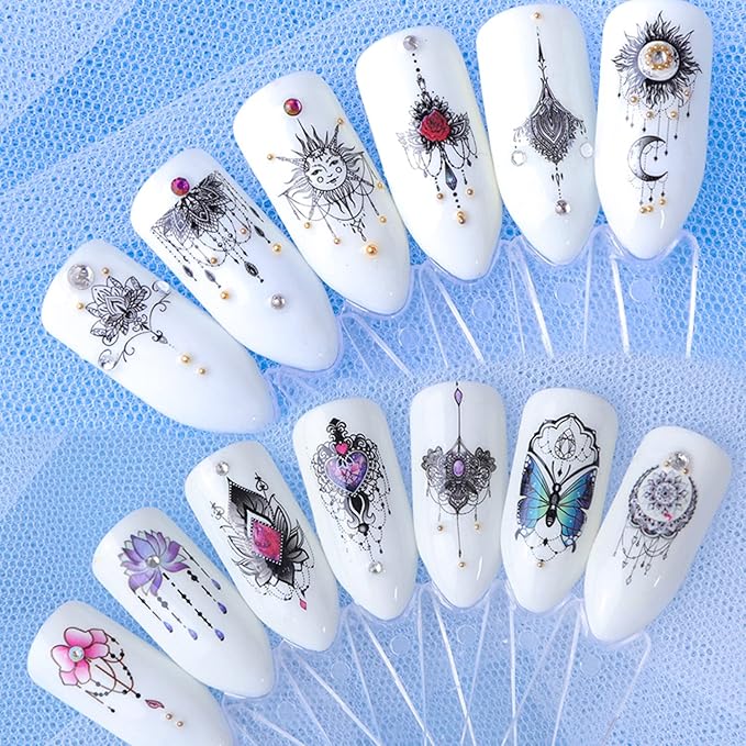 40 Sheets Nail Water Transfer Decals, Nail Art Stickers for Women, Holographic Flowers Pendant Necklace Butterfly Leaf Nail Designs Supplies, Acrylic Nails Decorations DIY Resin Nail Decal Tattoos Set