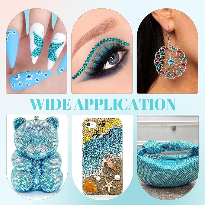 6100Pcs Resin Rhinestones for Crafting with 2Pcs 10ml B7000 Jewelry Glue, 1 Box Flatback Crystals Diamond (Teal Blue) for Bedazzling Crafts DIY Nail Art，Non Hotfix Gems for Clothing Shoes Tumblers