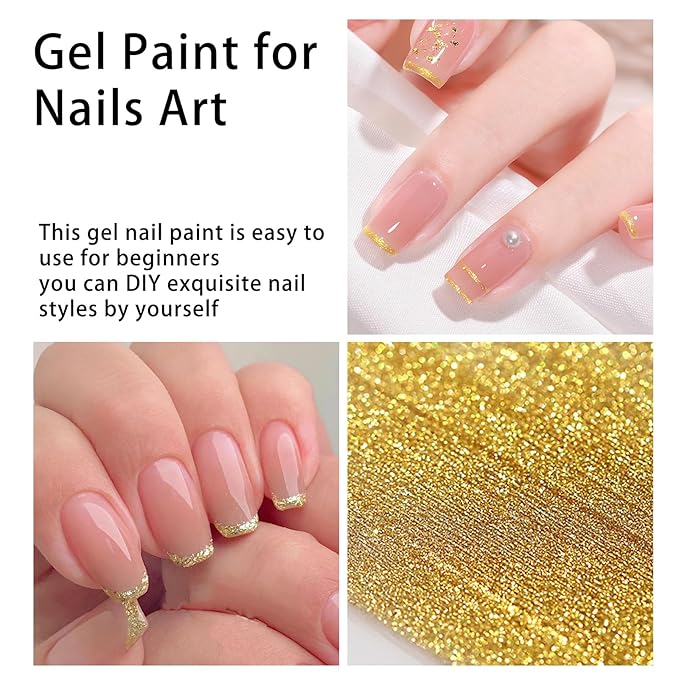 Gel Paint For Nails Art, Paint Nail Gel For French Tip Tool Design For Home Salon DIY Gel Nail Art (Gold, M)