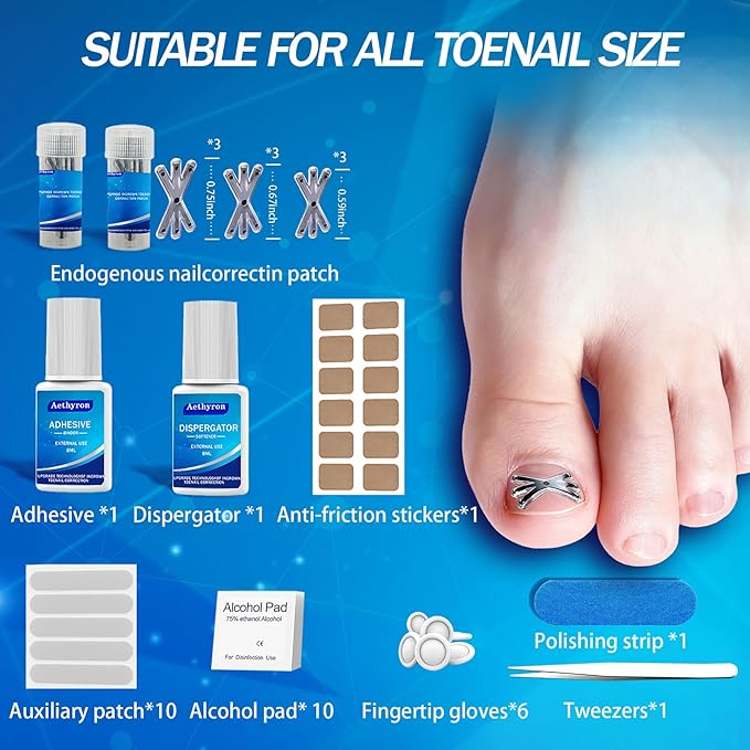 Ingrown Toenail Treatment with Upgraded 6-Angle Shape,Titanium Alloy Ingrown Toenail Corrector for Quick Relief,At-Home Ingrown Toenail Removal Kit for Toenail Curled Corrector,9Pcs