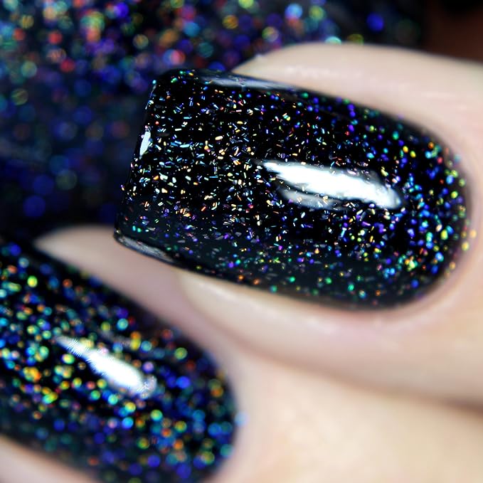ILNP Cityscape - TRUE Black Holographic Jelly Nail Polish, High Gloss and Sparkle, Long Lasting, Chip Resistant Manicure, Non-Toxic, Vegan, Cruelty Free, 12ml