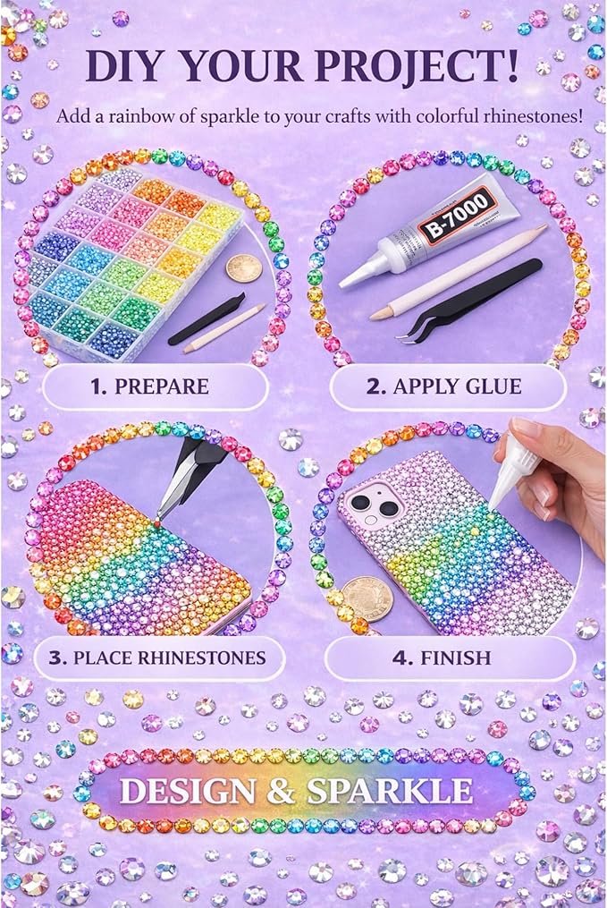 40 Colors Flatback Resin Jelly Rhinestones, 3mm 32000 Pieces with B7000 Glue for Bedazzling, Crafting, Clothing, Shoes, Nail Art, Diamond Art