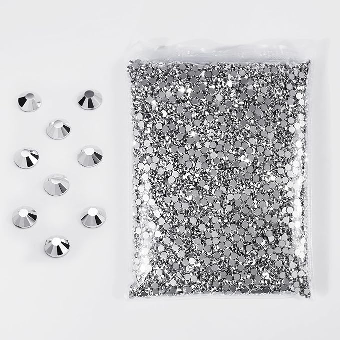 SS3-SS20 Crystal Glass Rhinestone Round Shape Flatbase Strass for DIY Nail Art Decorations Craft Making 14400PCS/Bag (SS3：1.3-1.4mm, Mine Silver)