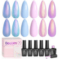 Beetles Pearl Glitter Gel Nail Polish Set, 6 Colors Baby Blue Shimmer Baby Pink Purple Mermaid Gel Polish Kit, Nail Drawing Soak Off Uv Led Swirl Gel Polish Shell Thread Spring Gift for Women