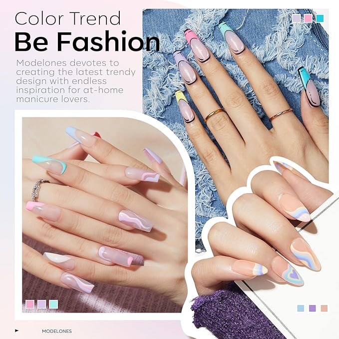 Modelones 24Pcs Gel Nail Polish Set, 20 Colors Pastel Gel Polish Set Macaron Colors with Glitter & Glossy & Matte Top + Base Coat Soak Off LED Nail Art Kit Salon at Home