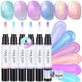 SAVILAND Express One-Step Gel Nail Polish Pens Set: 6 Pearl Pink Blue Colors 3 in 1 Gel Polish Set Base & Color Gel & Top in a Pen for Aurora Effect Easy to Use Travel 4ml (U V Lamp Needed)