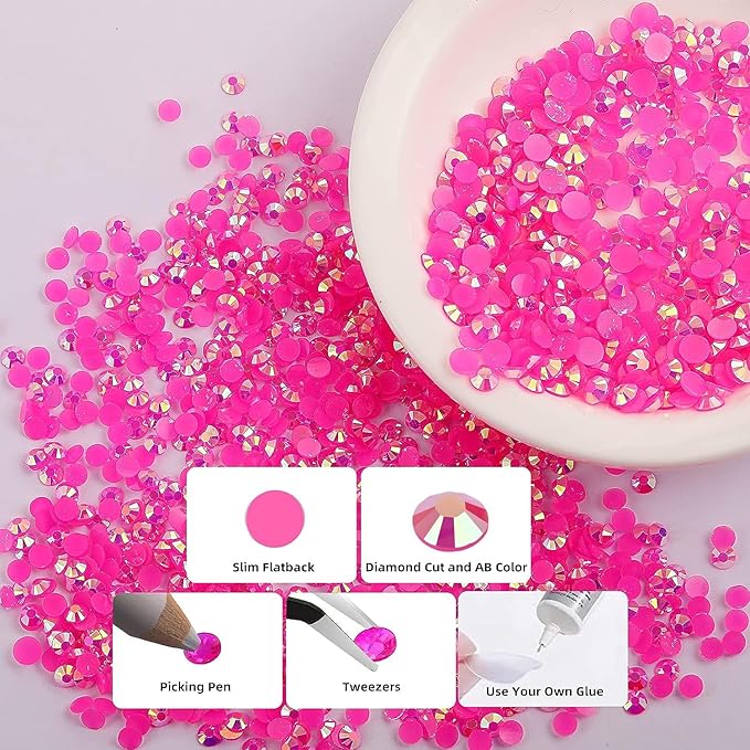 30000PCS Pink AB Resin Flatback Rhinestones Kit, Jelly Resin Non-Hotfix Rhinestones for Crafts DIY Design, Tumblers, Clothes, Makeup, Nail Art 2mm, 3mm, 4mm, 5mm