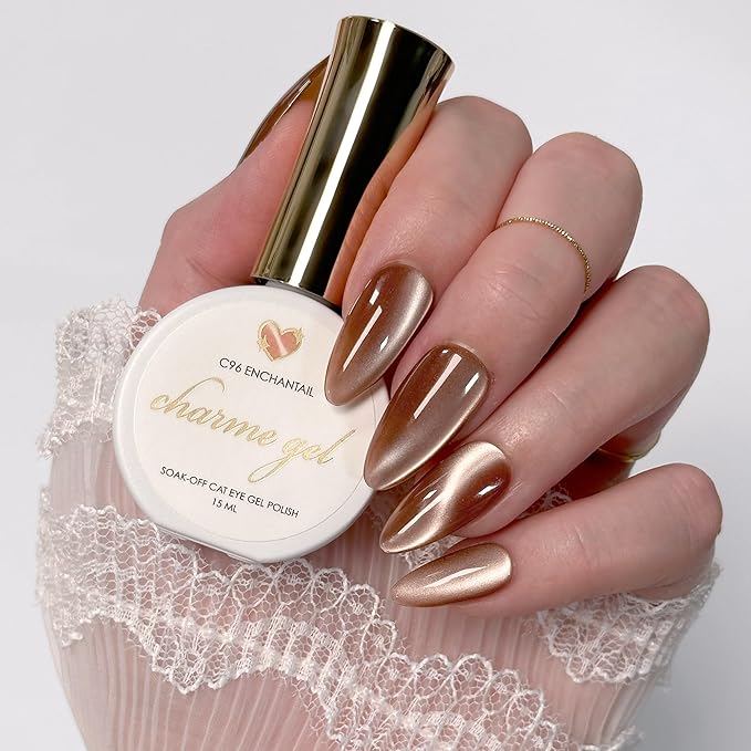 Daily Charme C96 Enchantail Silk Cat Eye Magnetic Charme Gel Nail Polish 15ml, Soak Off UV Led Gel Nail Polish, Home DIY/Nail Salon Manicure (Caramel Brown)
