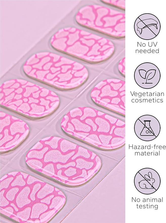 Nail Polish Strips – 32PCS UV Free Salon Quality Wraps, Long Lasting Gel Nail Stickers for Women (Pink Marble)