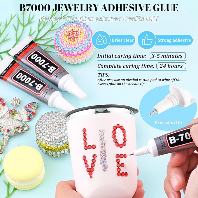 12000Pcs Resin Rhinestones for Bedazzling with 3Pcs B7000 Jewelry Glue, 2 Boxes Red Flatback Rhinestones for Crafting Crafts DIY, Crystals Gems for Clothing Shoes Tumblers Nail Art Makeup