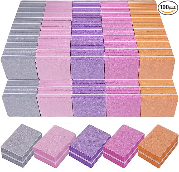 Nail Buffers (100 Pack), Mini Buffer Block Nail File for Acrylic Nails and Natural Nails, 100/180 Grit Nail Buffer Block Bulk Buffing Blocks for Nail Buff Professional Manicure File Blocks Mix Color